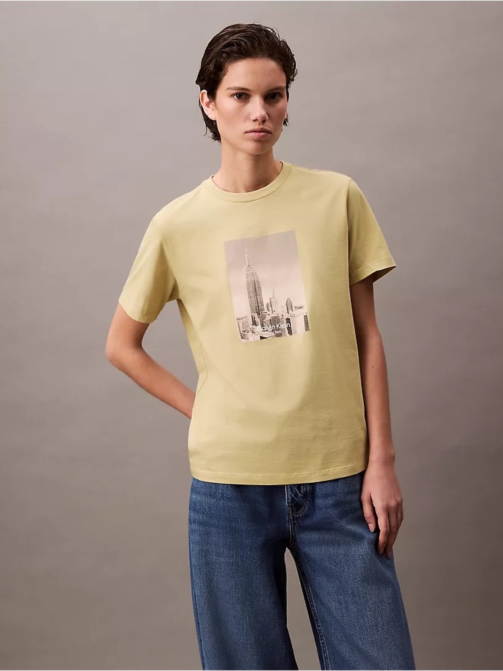 Calvin Klein Pale Yellow Short Sleeve Skyline Graphic Tee